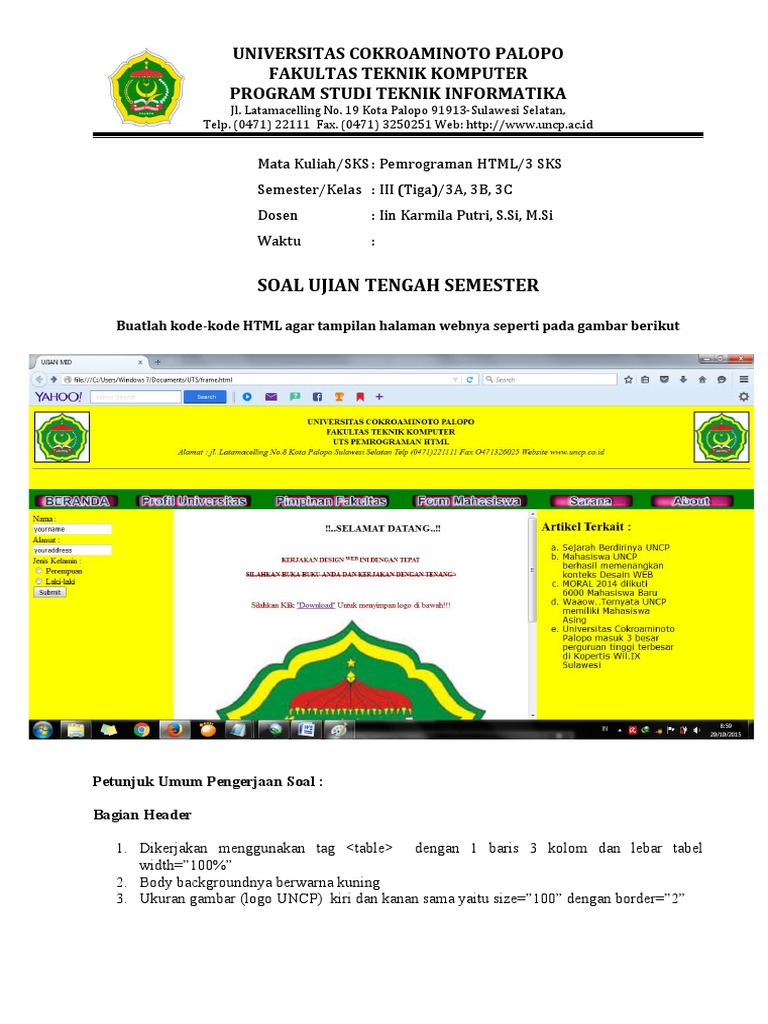 Soal Ujian HTML Universitas Cokroaminoto | PDF