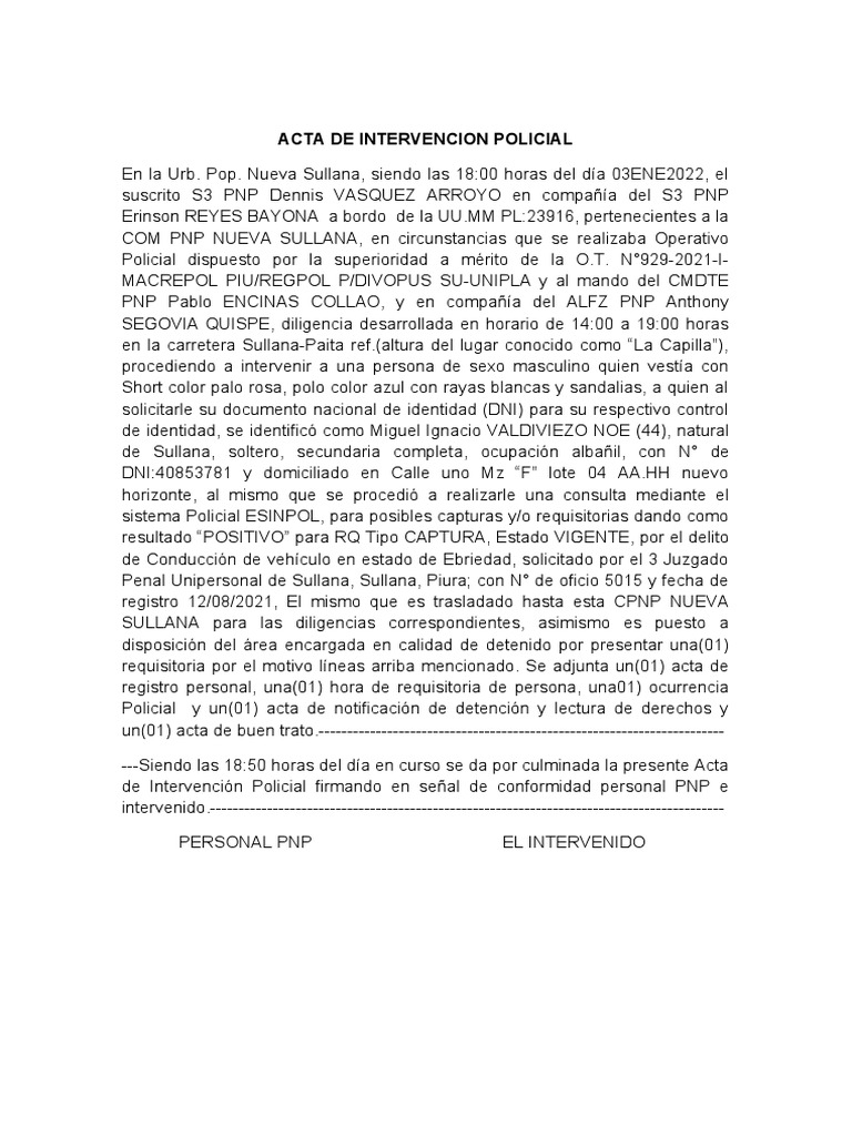 Acta de intervencion policial rq vasquez arroyo download free pdf