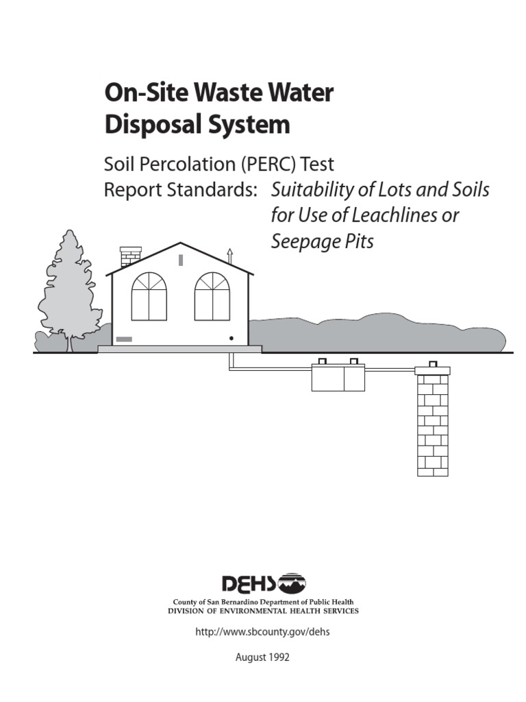 OnSite Waste Water Disposal System Soil Percolation (PERC) Test Report Standards Suitability