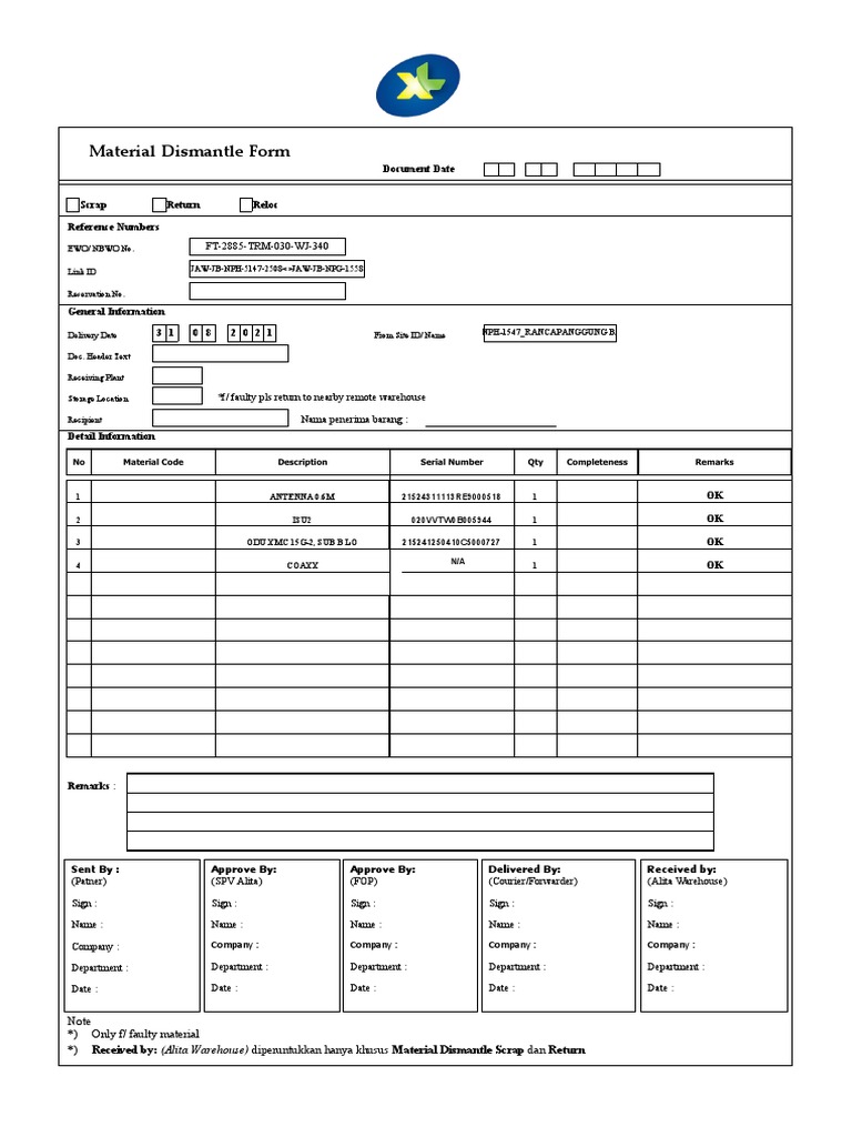 Material Dismantle Form NE Rancapanggung Bandung | PDF