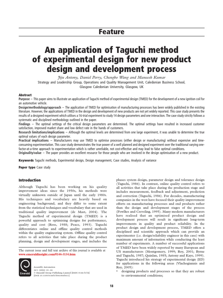 An Application of Taguchi Method | PDF | Experiment | Design Of Experiments