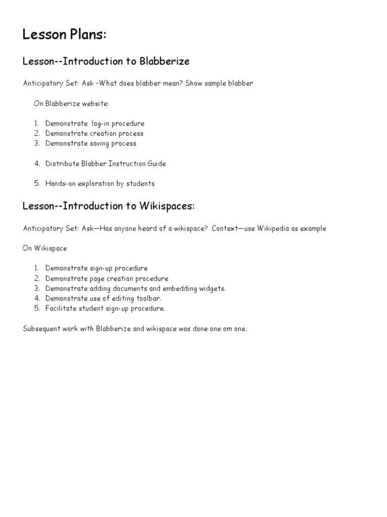 Blabberize and Wikispaces Lesson Plan | PDF | Computers