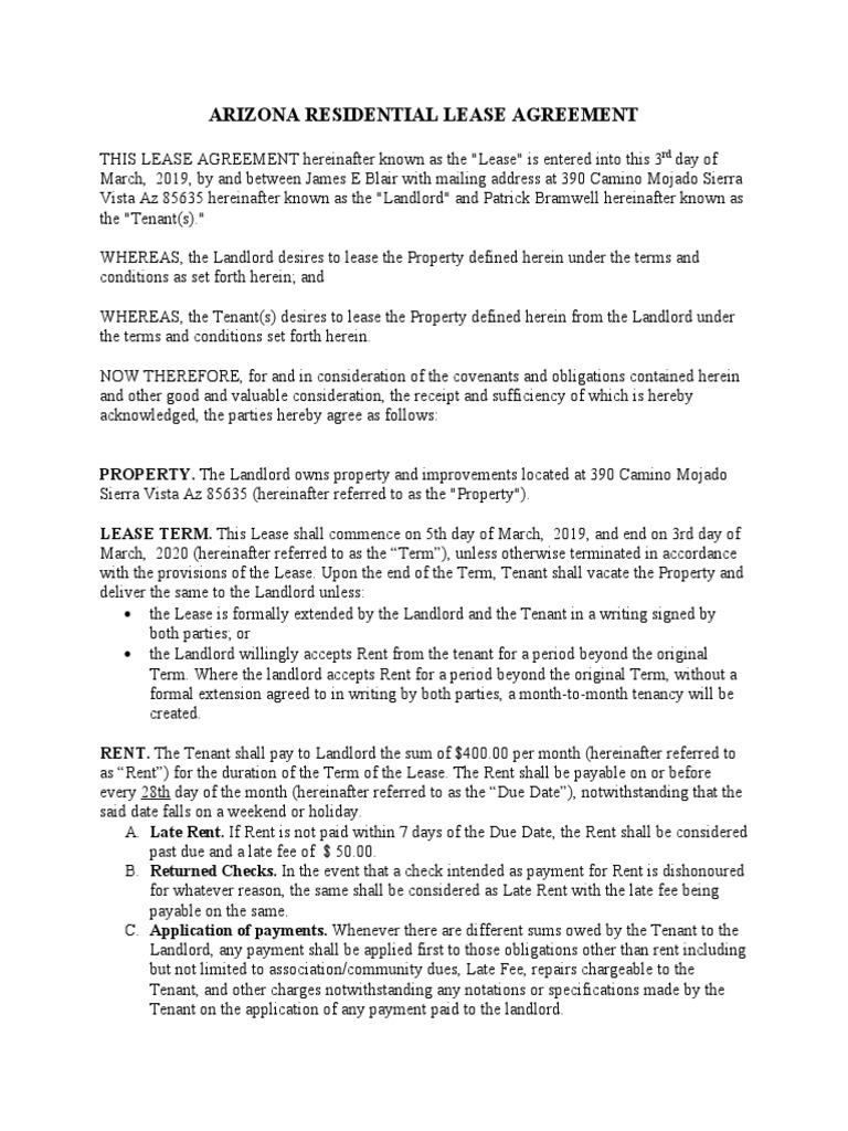 Standard Arizona Residential Lease Agreement Template | PDF | Lease ...