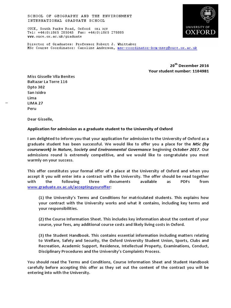 Oxford Offer Letter PDF Travel Visa Disability