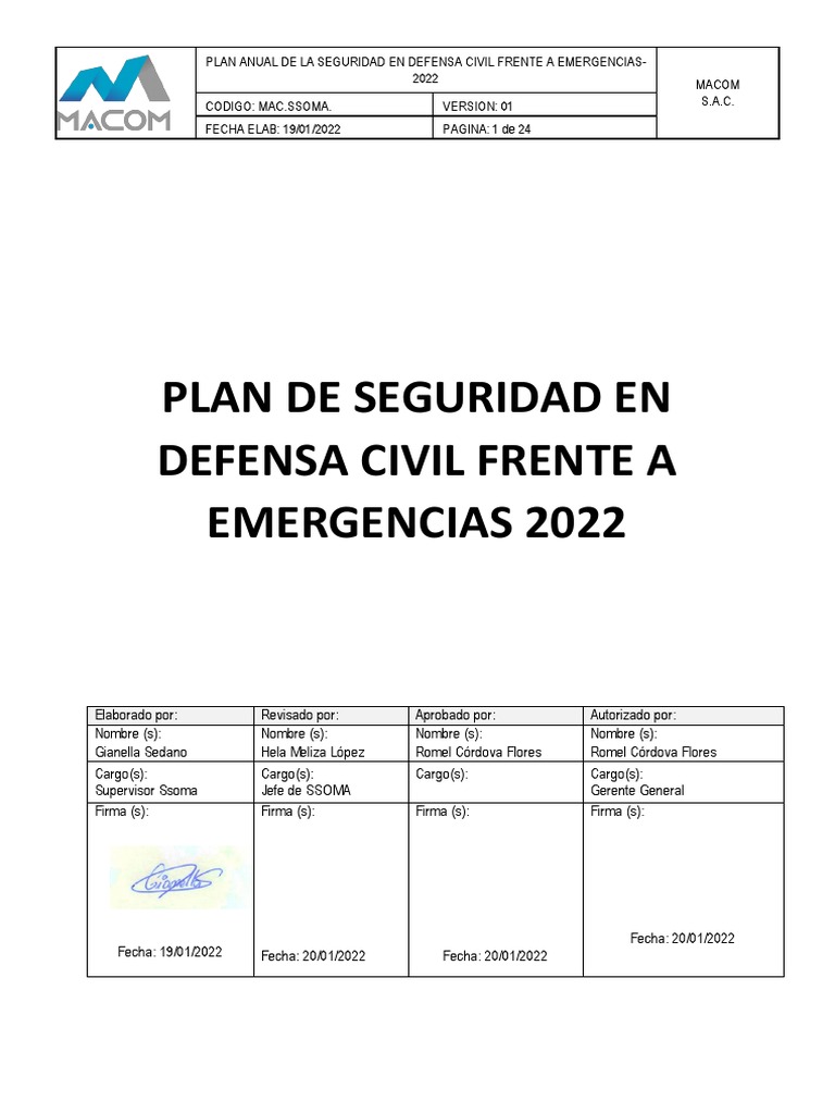 Plan de Seguridad Defensa Civil 2022 | PDF | Defensa Civil | Valores