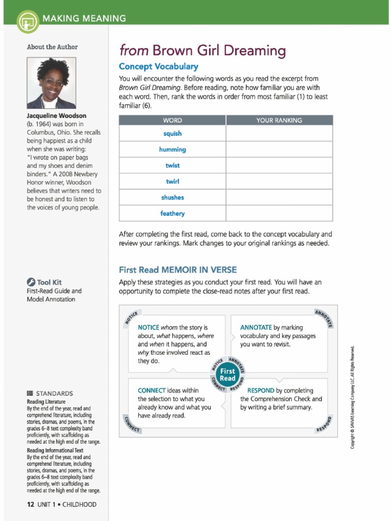 From Brown Girl Dreaming PDF Noun Narration