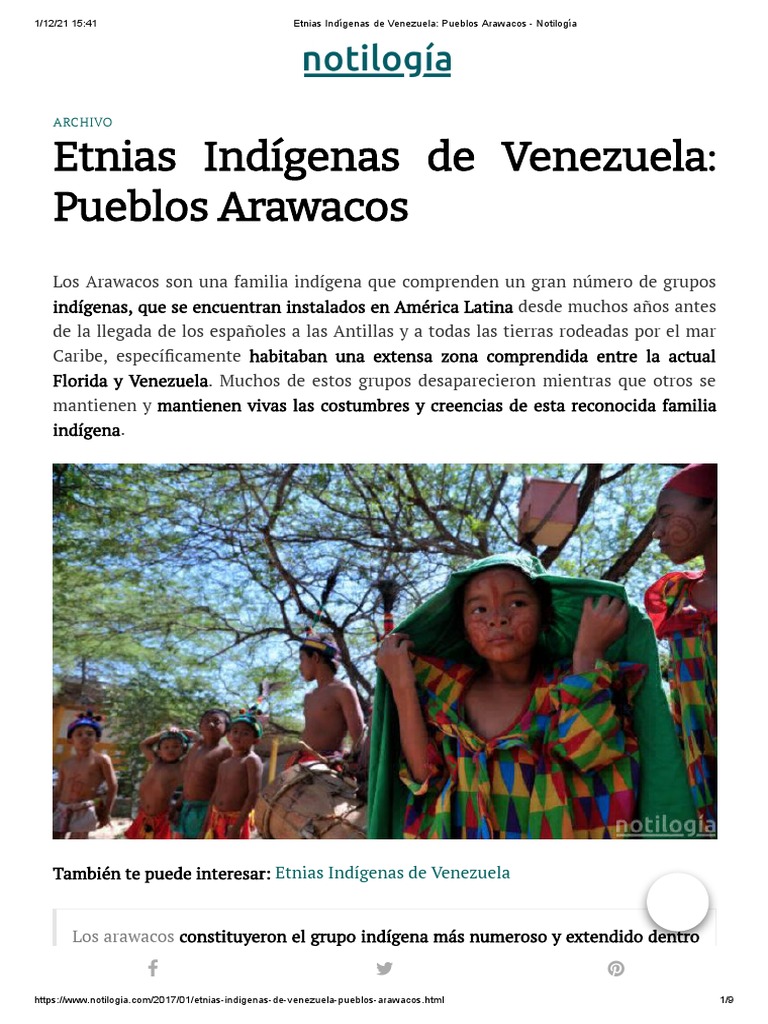 Etnias Indígenas de Venezuela Pueblos Arawacos Notilogía PDF Américas Venezuela