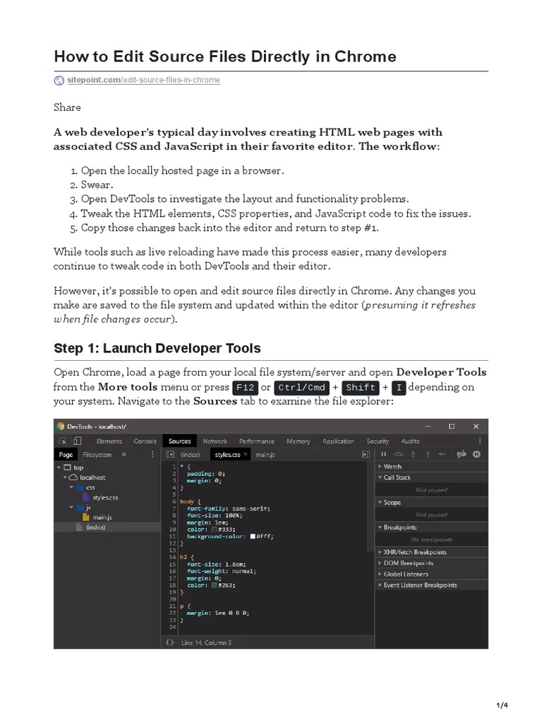 Edit Source Files in Chrome DevTools | PDF | Hypertext | Software ...