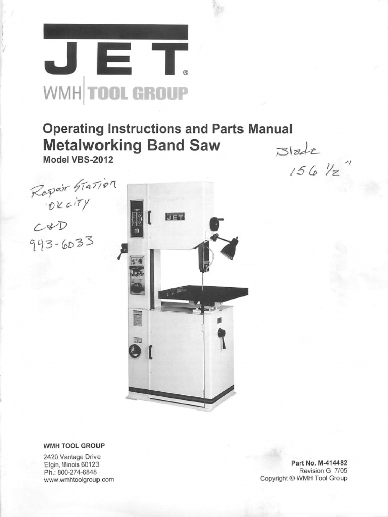 Jet Bandsaw Manual PDF
