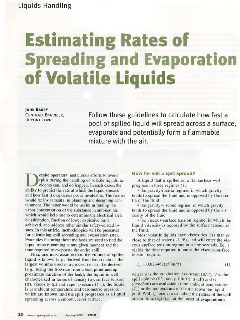 Rates of Spreading and Evaporation of Volatile Liquids | PDF