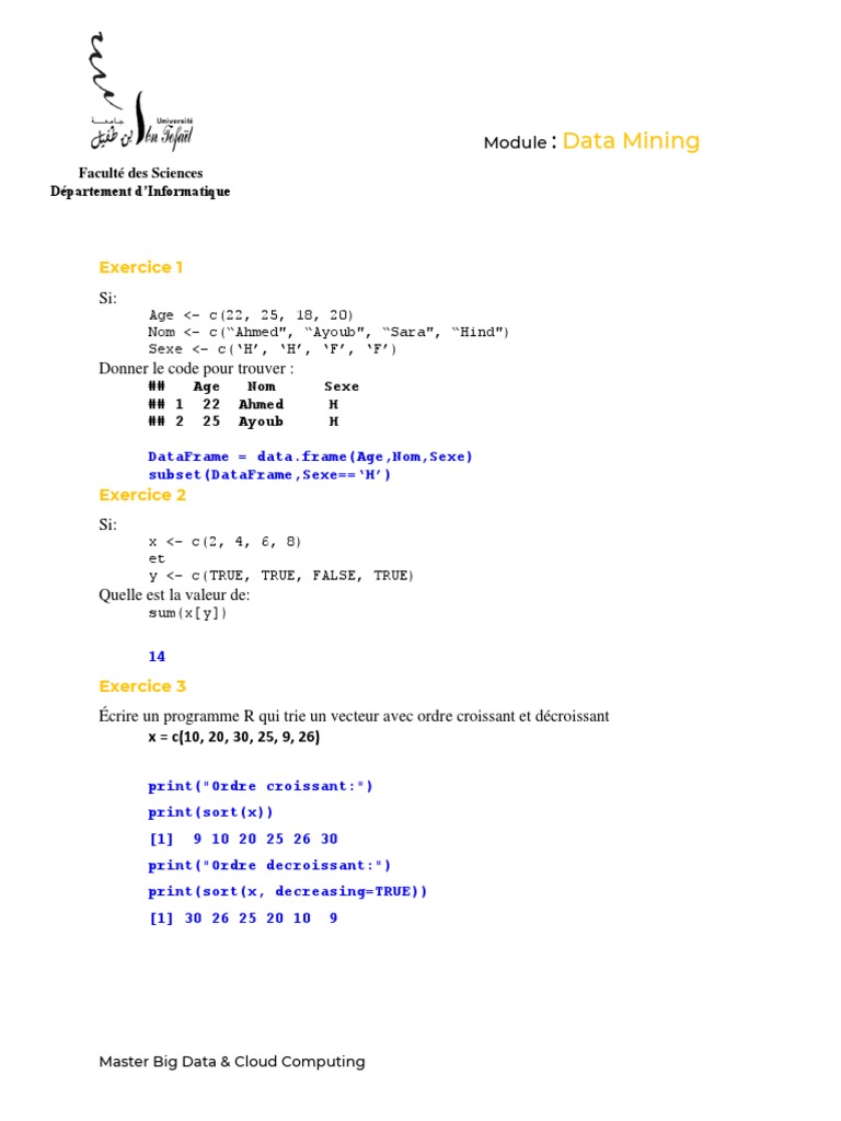 Exercices Data Mining (Partie1) Avec Solution | PDF | Ingénierie ...
