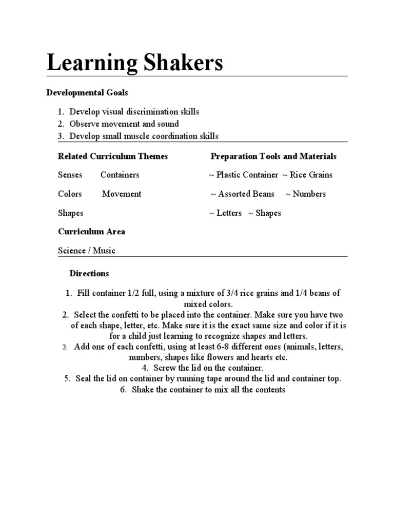 Engaging Learning Shakers for Kids | PDF
