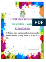 Mr. Nesre Kedir Nuri: Certificate of Recognition