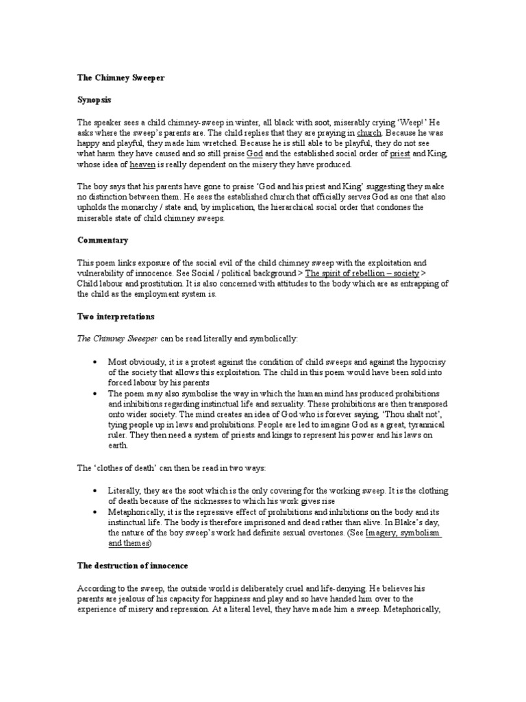 The chimney sweeper thesis and outline picture