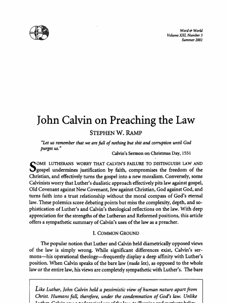 John Calvin On Preaching The Law | PDF | Covenant Theology | John Calvin
