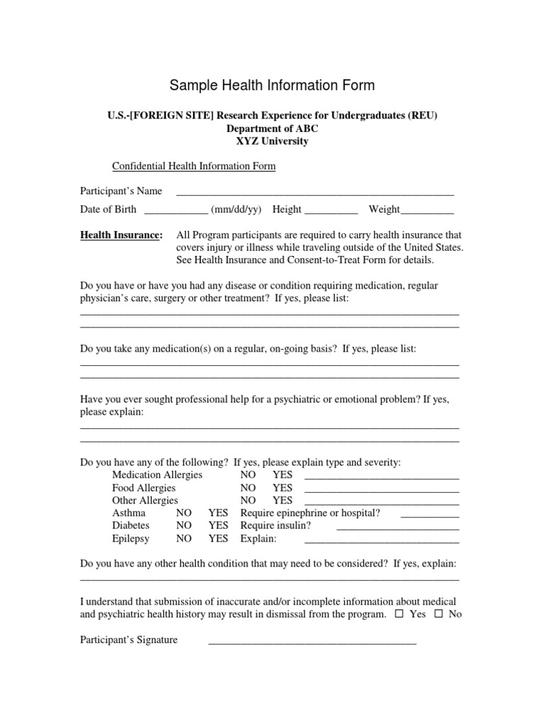Confidential Health Information Form | PDF | Psychiatry | Allergy