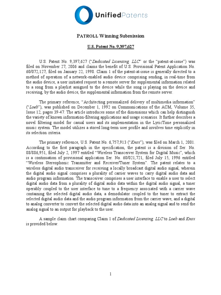 Unified Patents in Audio Technology | PDF | Computer Network ...