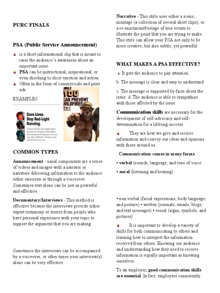 Purc Finals PSA (Public Service Announcement) What Makes A Psa