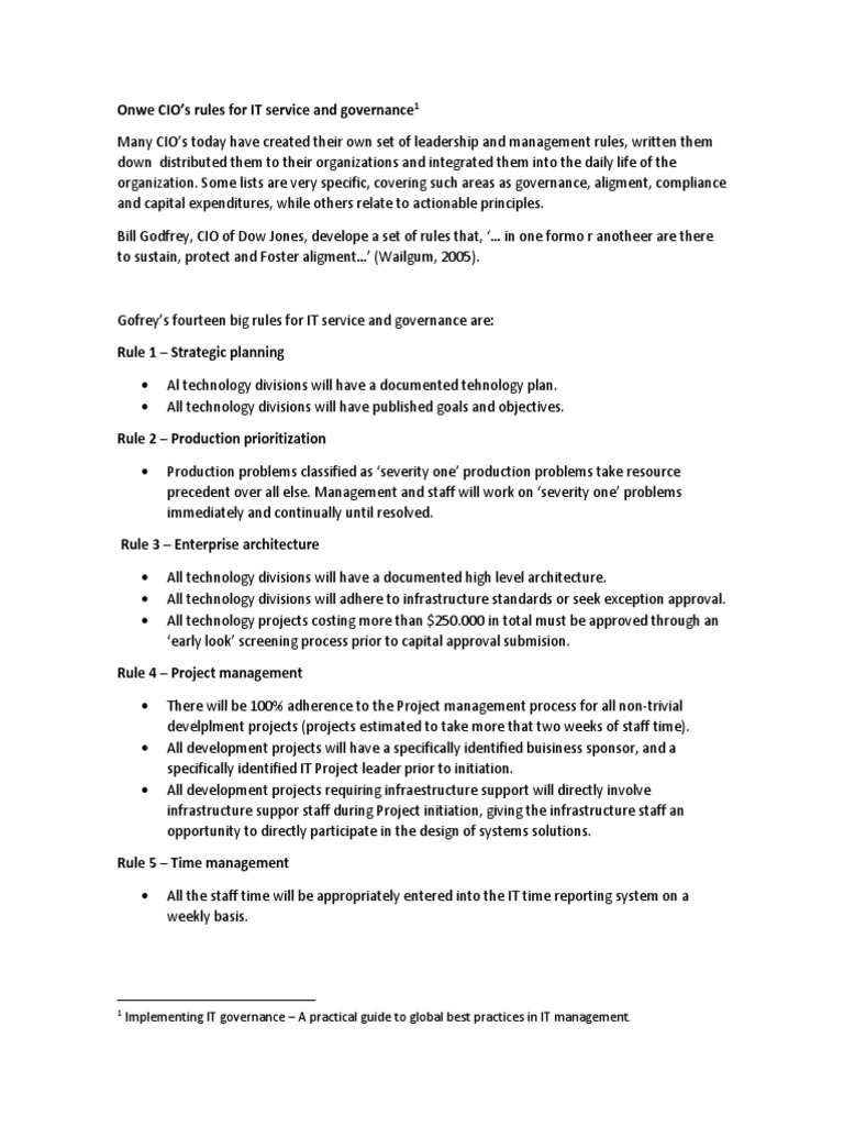 CIO's 14 IT Governance Rules | PDF | Regulatory Compliance ...