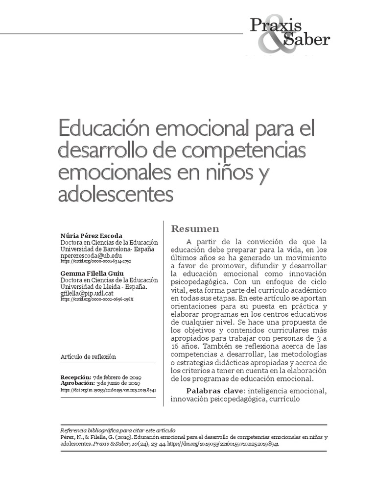 Educación emocional en niños y adolescentes | PDF | Las emociones ...