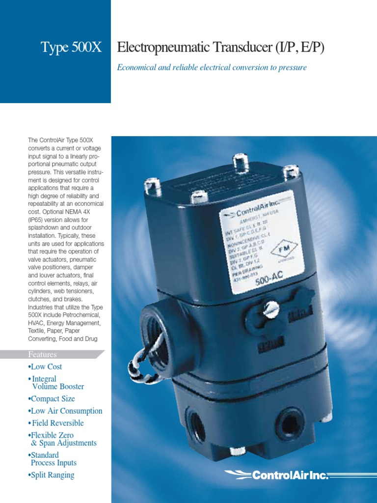 Type 500X Electropneumatic Transducer (I/P, E/P) PDF Actuator