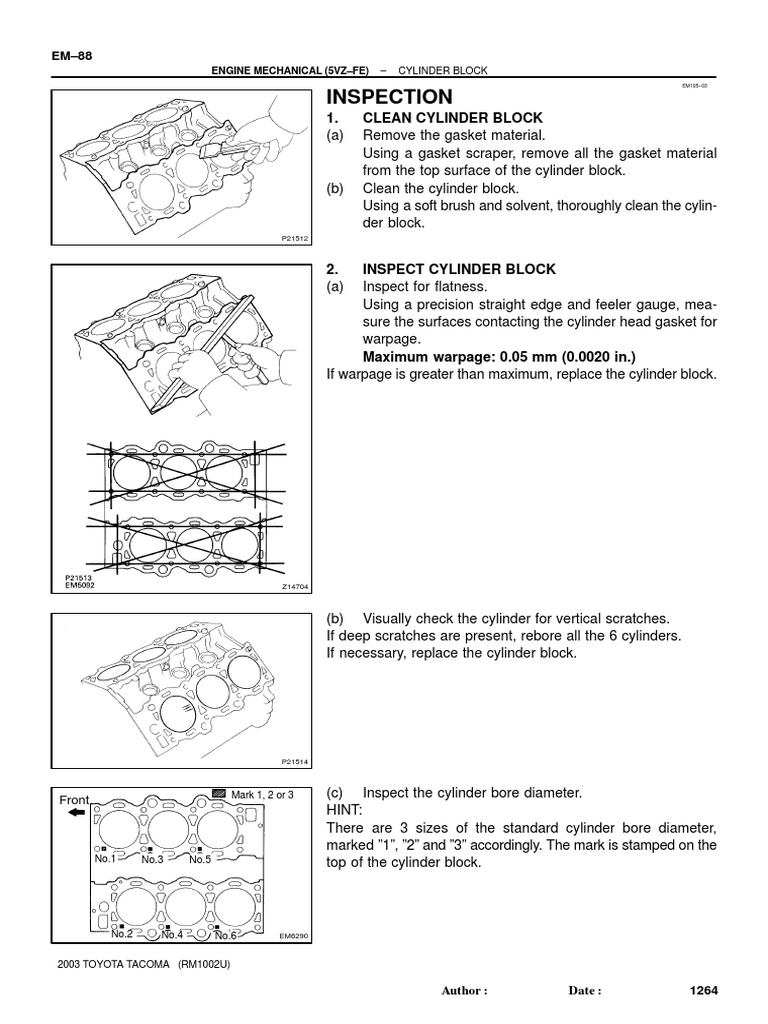 Inspection 1. Clean Cylinder Block PDF Piston Engineering Tolerance