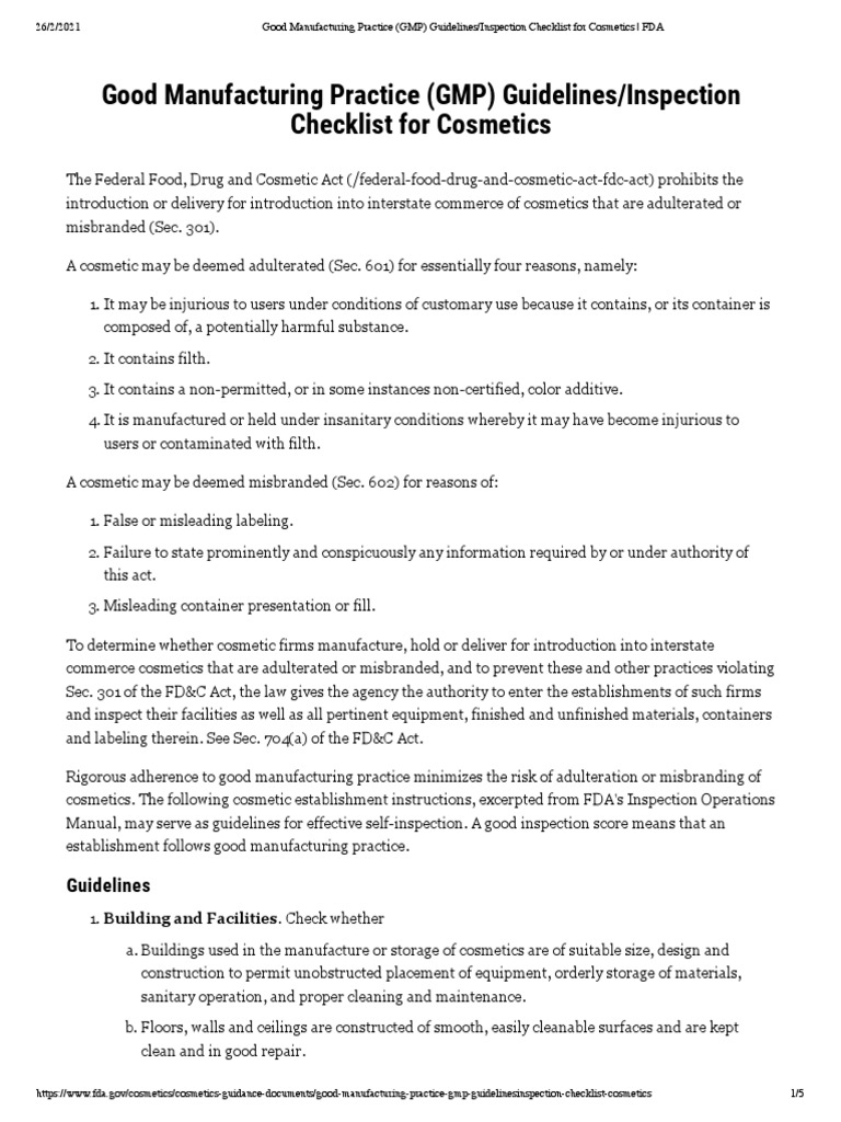 Good Manufacturing Practice (GMP) Guidelines Inspection Checklist For