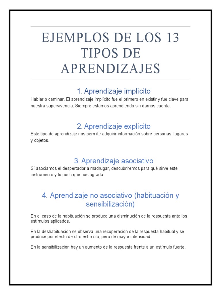 Ejemplos de 13 Tipos de Aprendizaje | PDF | Aprendizaje | Maestros