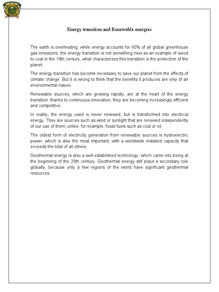 Energy Transition and Renewable Energies | PDF