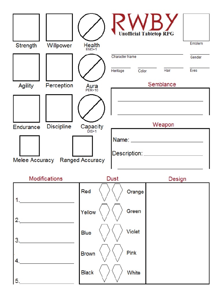 RWBY Character Sheet October | PDF