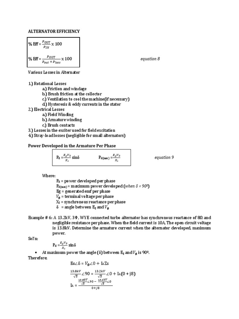 Alternator Efficiency Equation 8 PDF Metrology