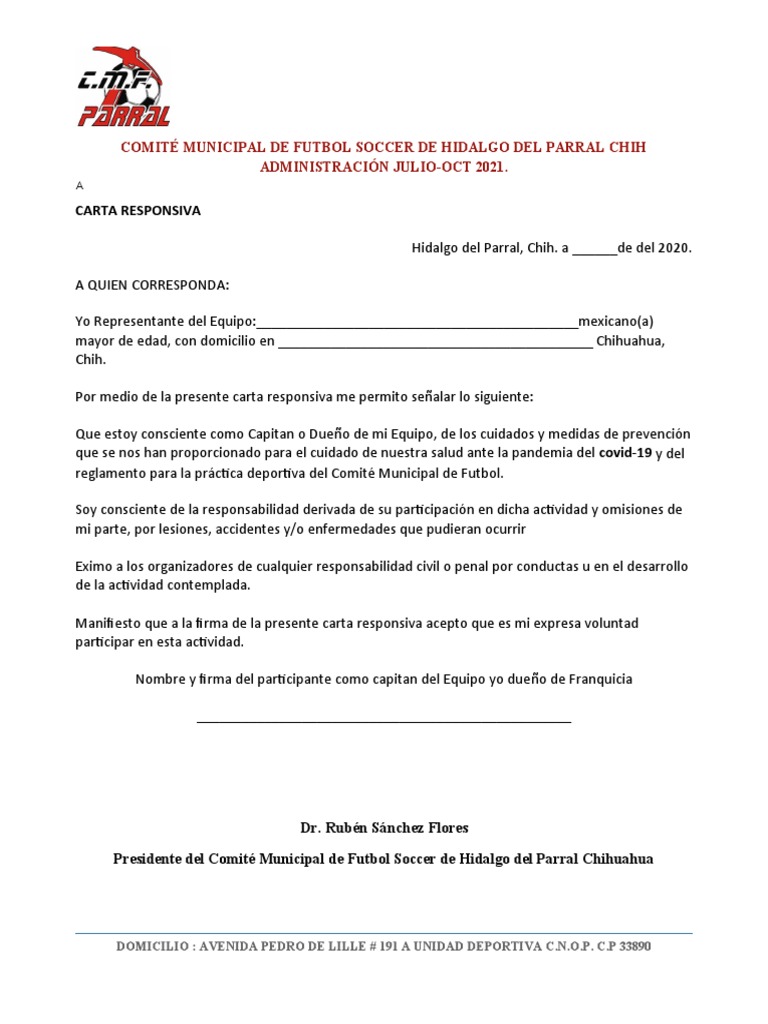 Carta Responsiva para Futbol 2020 | PDF | Ciencias sociales