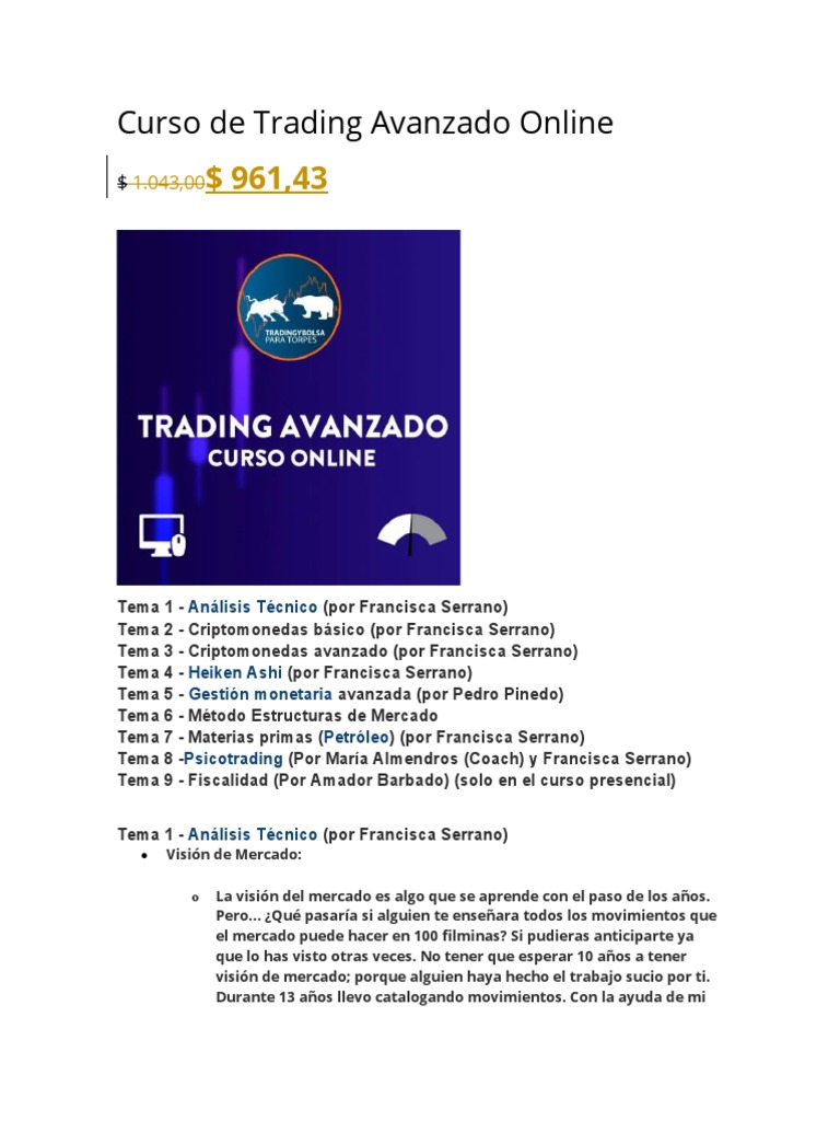 Curso de Trading Avanzado Online FRANCISCA SERRANO | PDF | Comerciante  (Finanzas) | Las emociones