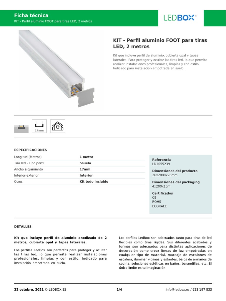 KIT - Perfil aluminio SENSA para tiras LED, 2 metros - LEDBOX