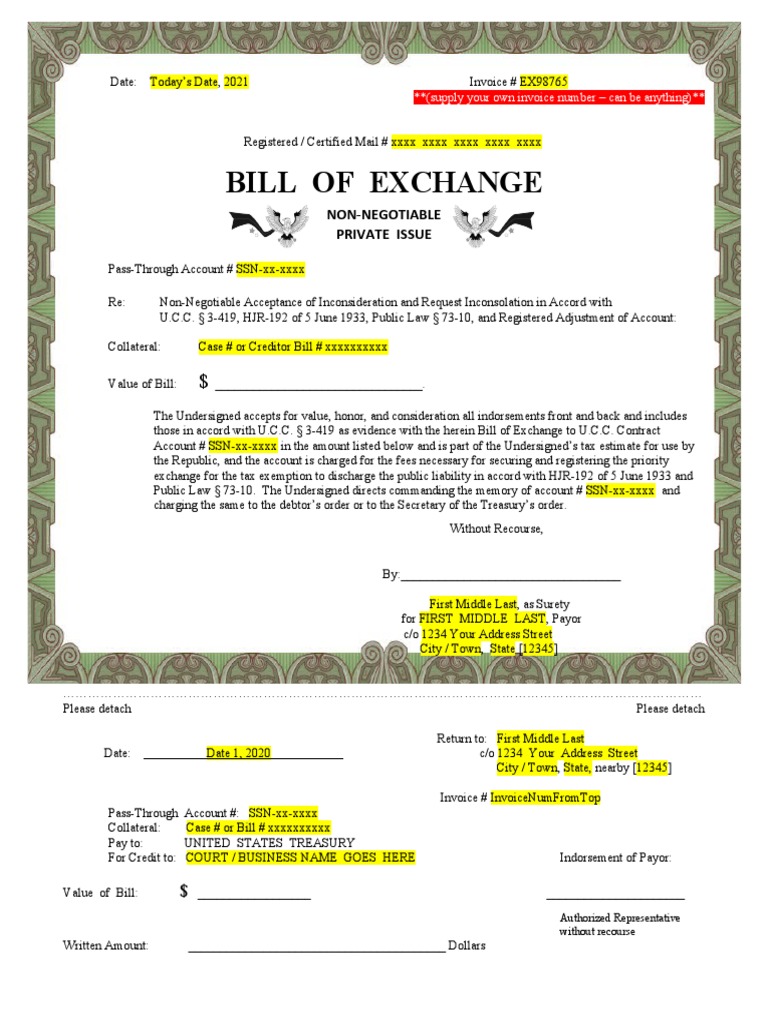 Bill of Exchange Template PDF Uniform Commercial Code Payments