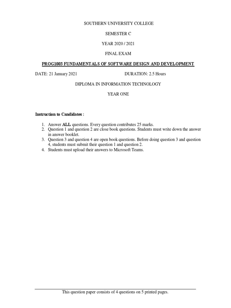 PROG1003 Final Exam Questions | PDF | Information Age | Computing