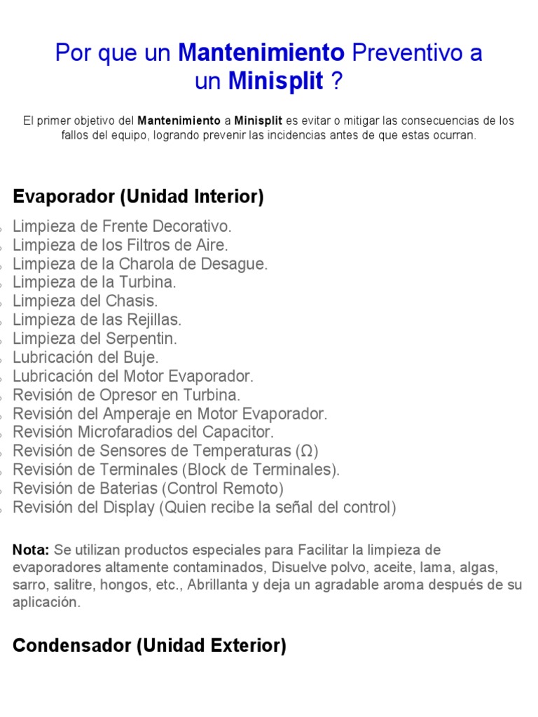 Mantenimiento Preventivo para Minisplit | PDF | Ingeniería mecánica ...