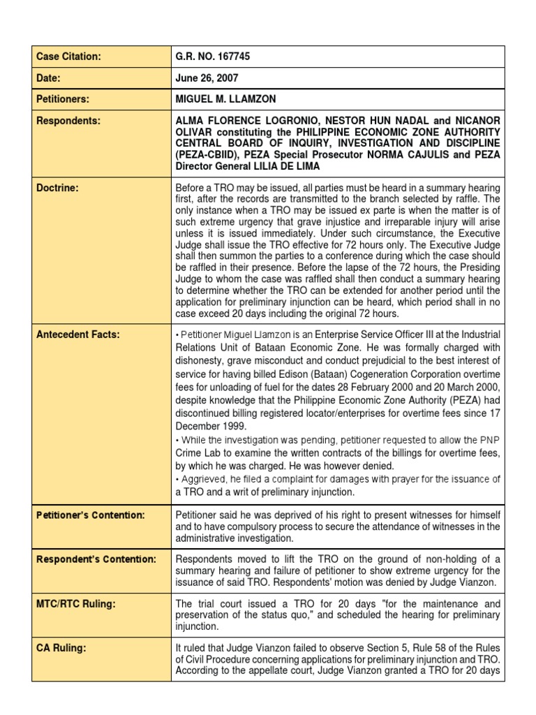 Case Citation Date Petitioners Respondents PDF Injunction Ex Parte