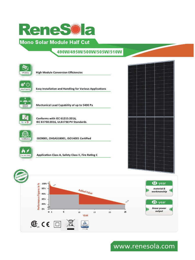 Mono P-Type 490-510W 1500V | PDF | Solar Panel | Manufactured Goods
