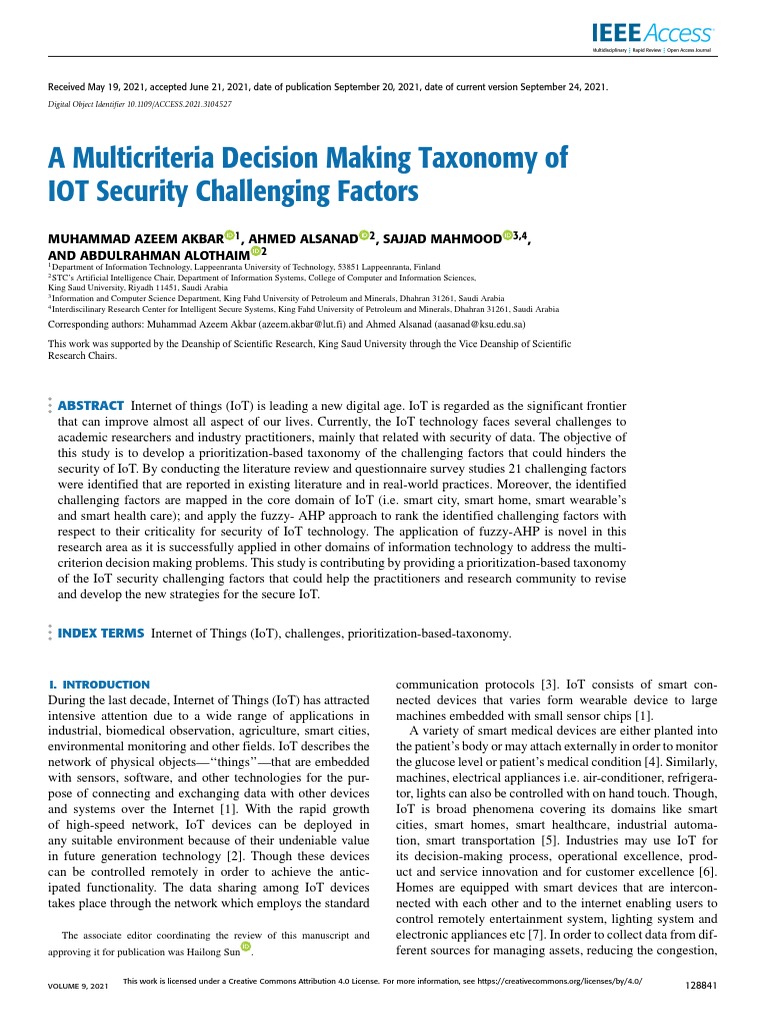 A Multicriteria Decision Making Taxonomy of IOT Security Challenging ...