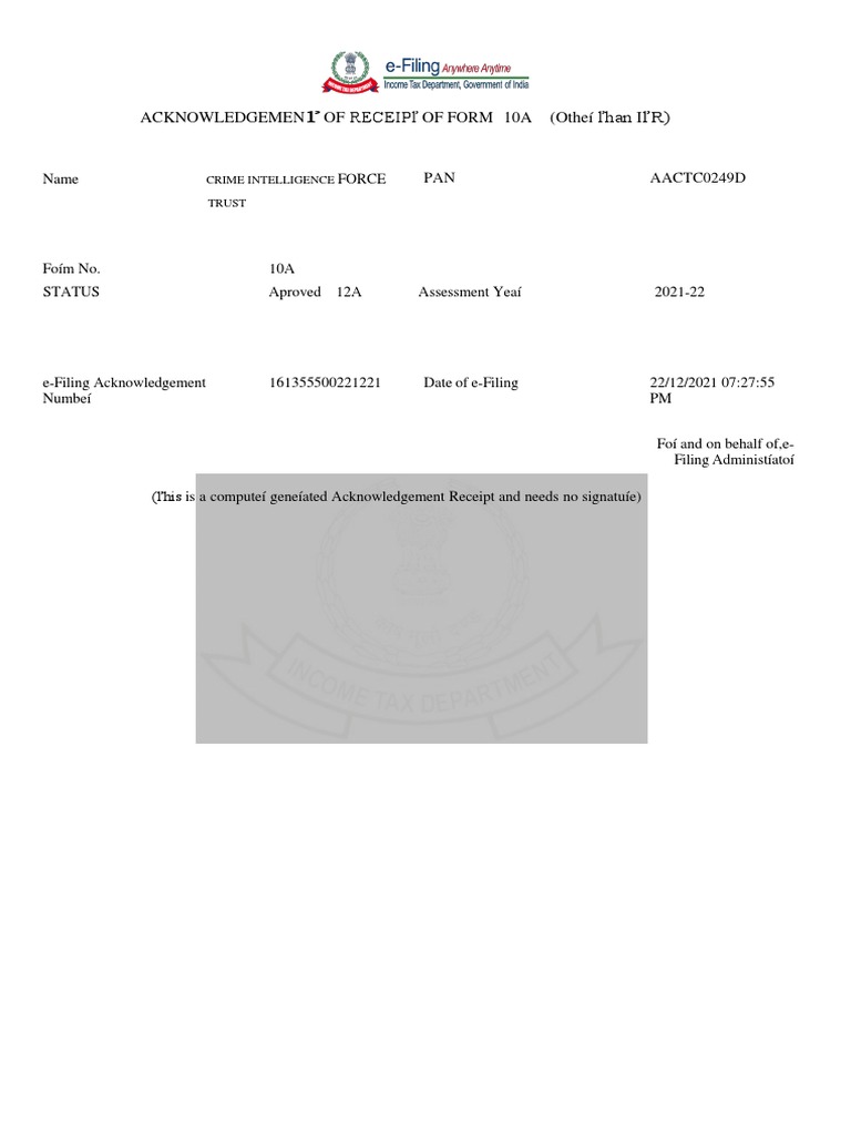 Acknowledgment Receipt for Form 10A | PDF