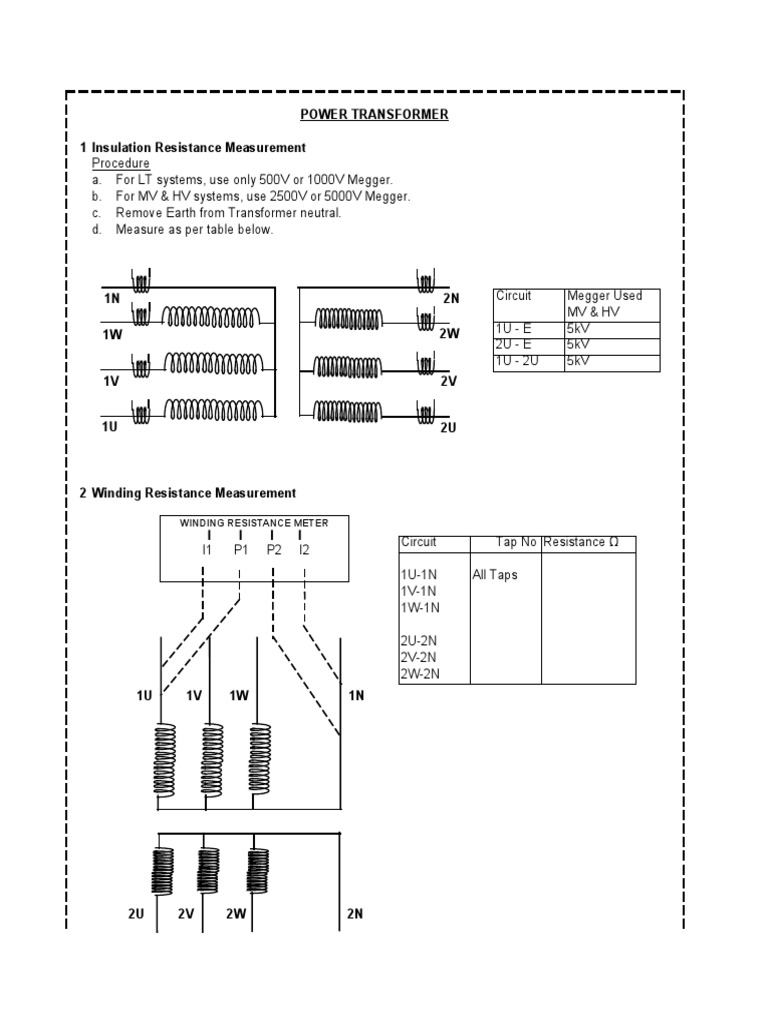Power Transformer 1 Insulation Resistance Measurement | PDF