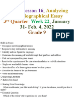 Week 22 (January 31-Feb.4) Lesson 16 Analyzinf Autobioraphical Essay Grade 9
