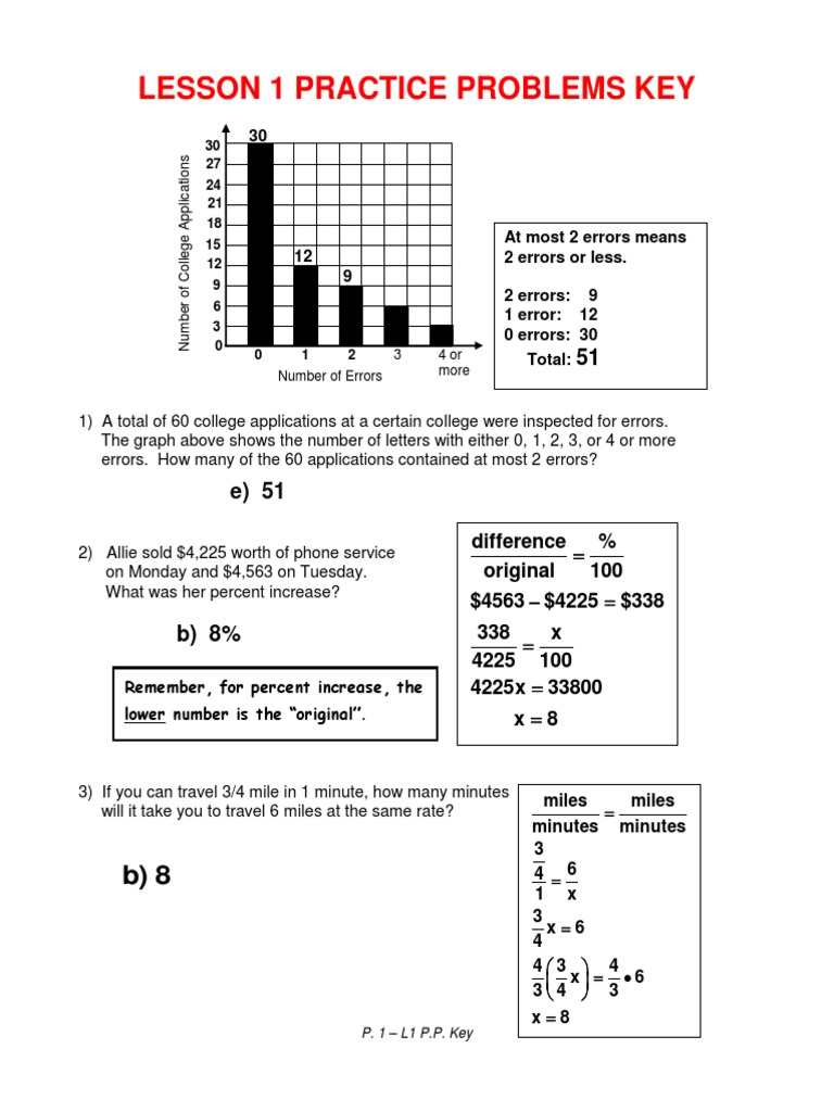 Unit 1 Lesson 1 Practice Problems Key | PDF | Arithmetic | Mathematics