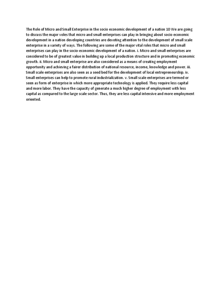 The Role of Micro and Small Enterprise in the socio economic ...