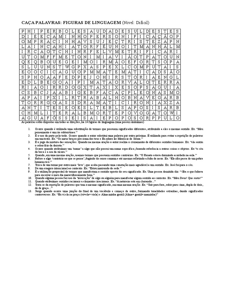 Caça Palavras Figuras de Linguagem | PDF