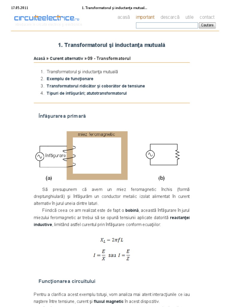 Transformatorul Şi Inductanţa Mutuală Circuiteelectrice | PDF