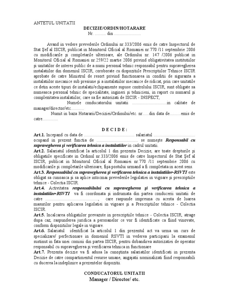 63 - A - 168model Decizie de Numire Ca RSVTI | PDF