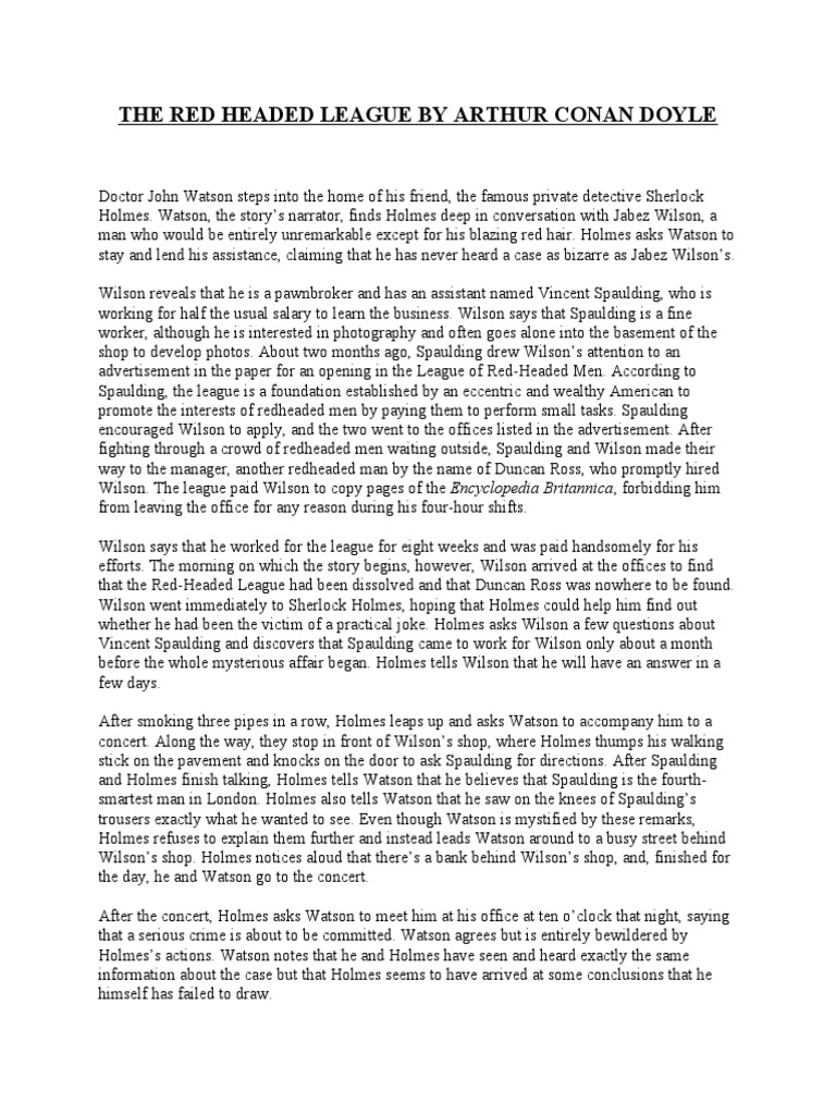 The Red Headed League by Arthur Conan Doyle PDF The Red Headed