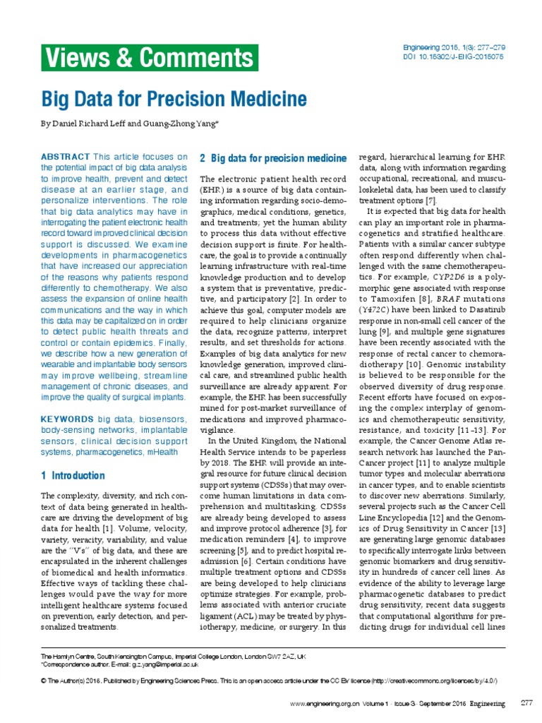 Views Comments Big Data For Precision Medicine Pdf Electronic